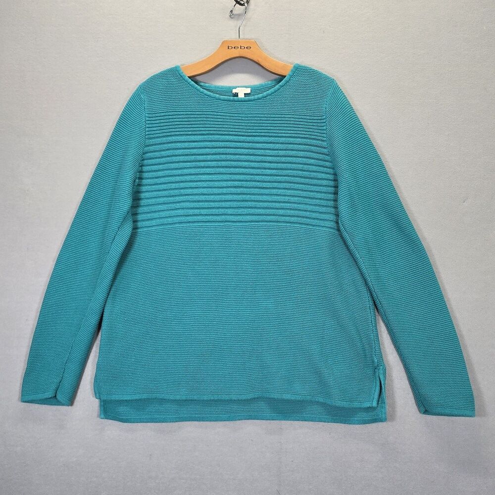TALBOTS Teal Aqua 100% cotton knit button pullover sweater XL